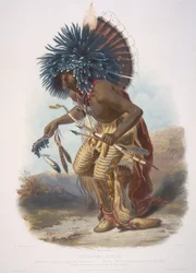 Guerrier Moennitarri en costume de la danse du chien. Pehriska-Ruhpa